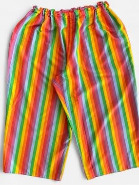 Vintage Handmade Rainbow Striped Baggy Clown Pants Costume Clowncore Wide Leg